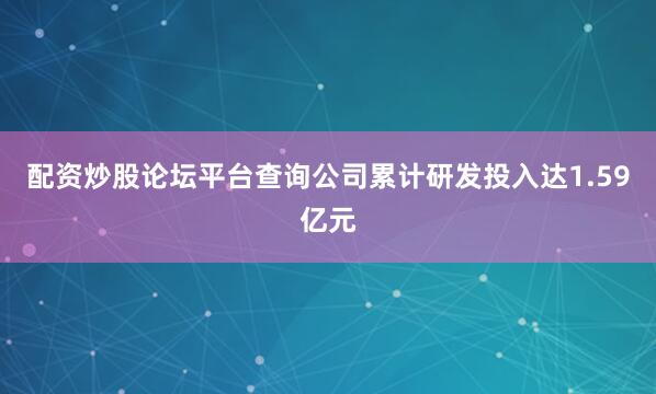 配资炒股论坛平台查询公司累计研发投入达1.59亿元