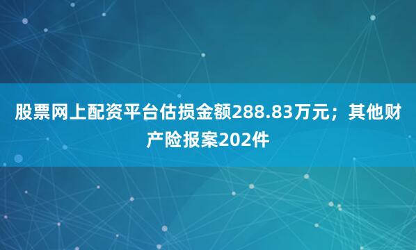 股票网上配资平台估损金额288.83万元；其他财产险报案202件
